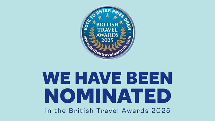 British Travel Awards logo, with the wording 'We have been nominated' placed underneath